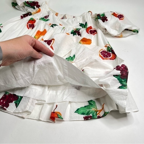 RARE Urban Outfitters White Fruit Off Shoulder Puff Sleeve Babydoll Mini Dress - Picture 10 of 16